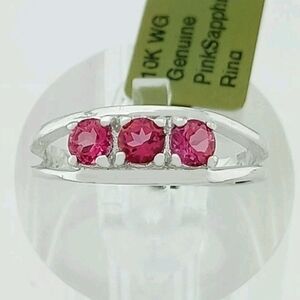 New 10kt Solid White Gold Ring W Pink Sapphire Stones Sz.6